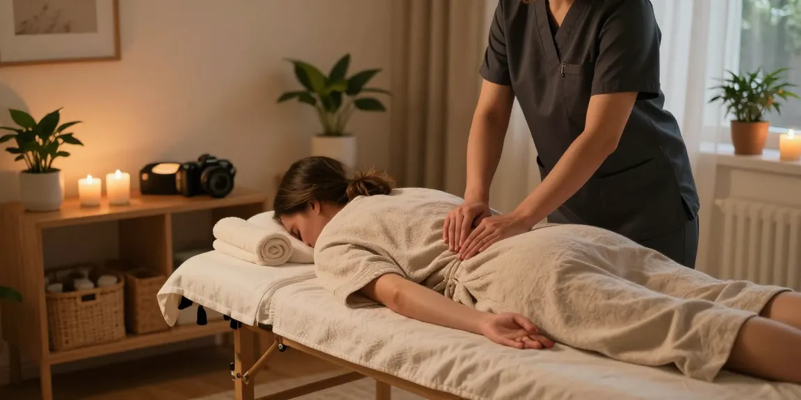 In-home 일산출장안마 service with a professional therapist preparing a serene atmosphere for relaxation.