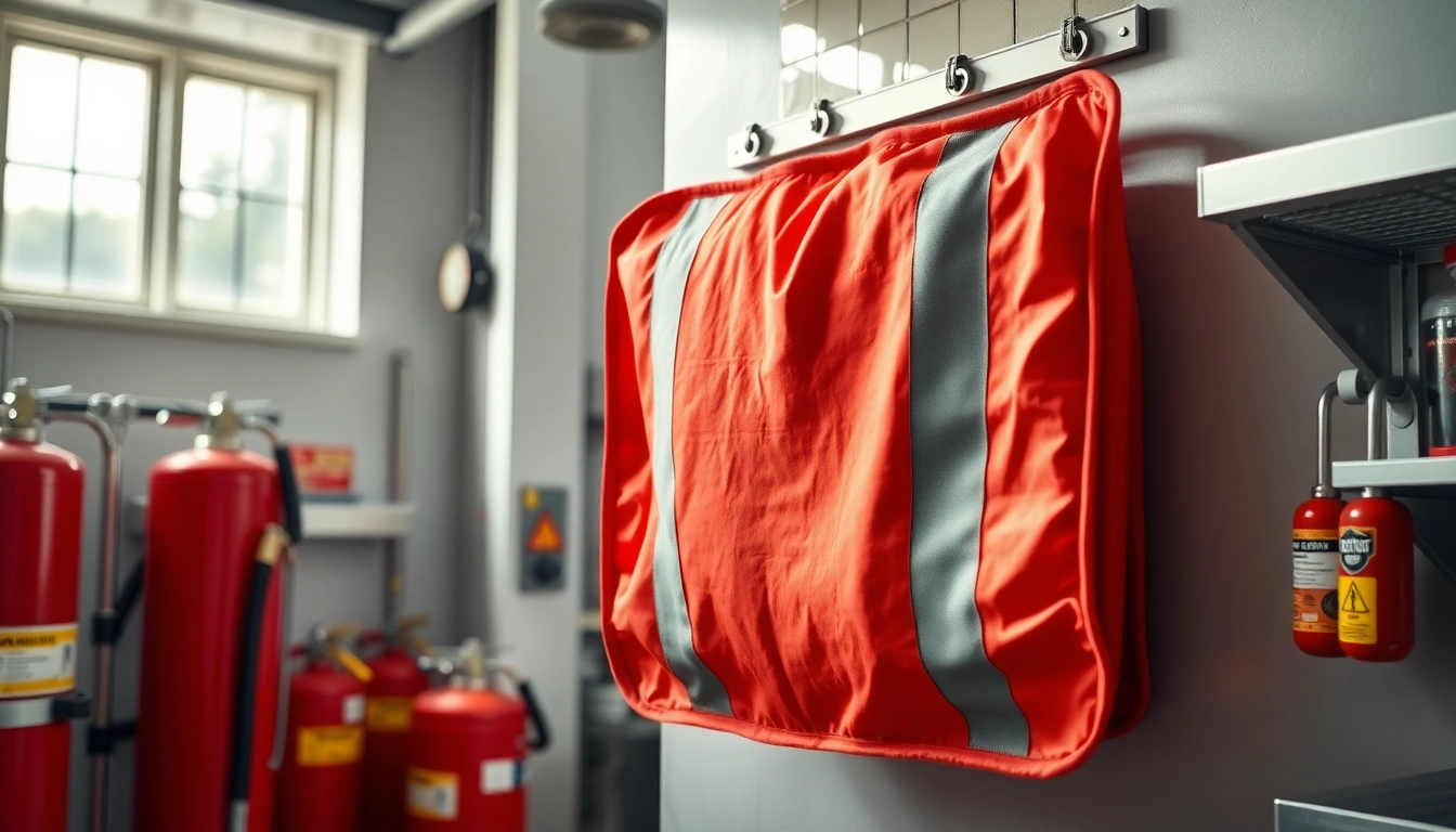 Industrial fire blanket displayed prominently in a modern kitchen, highlighting safety and preparedness.